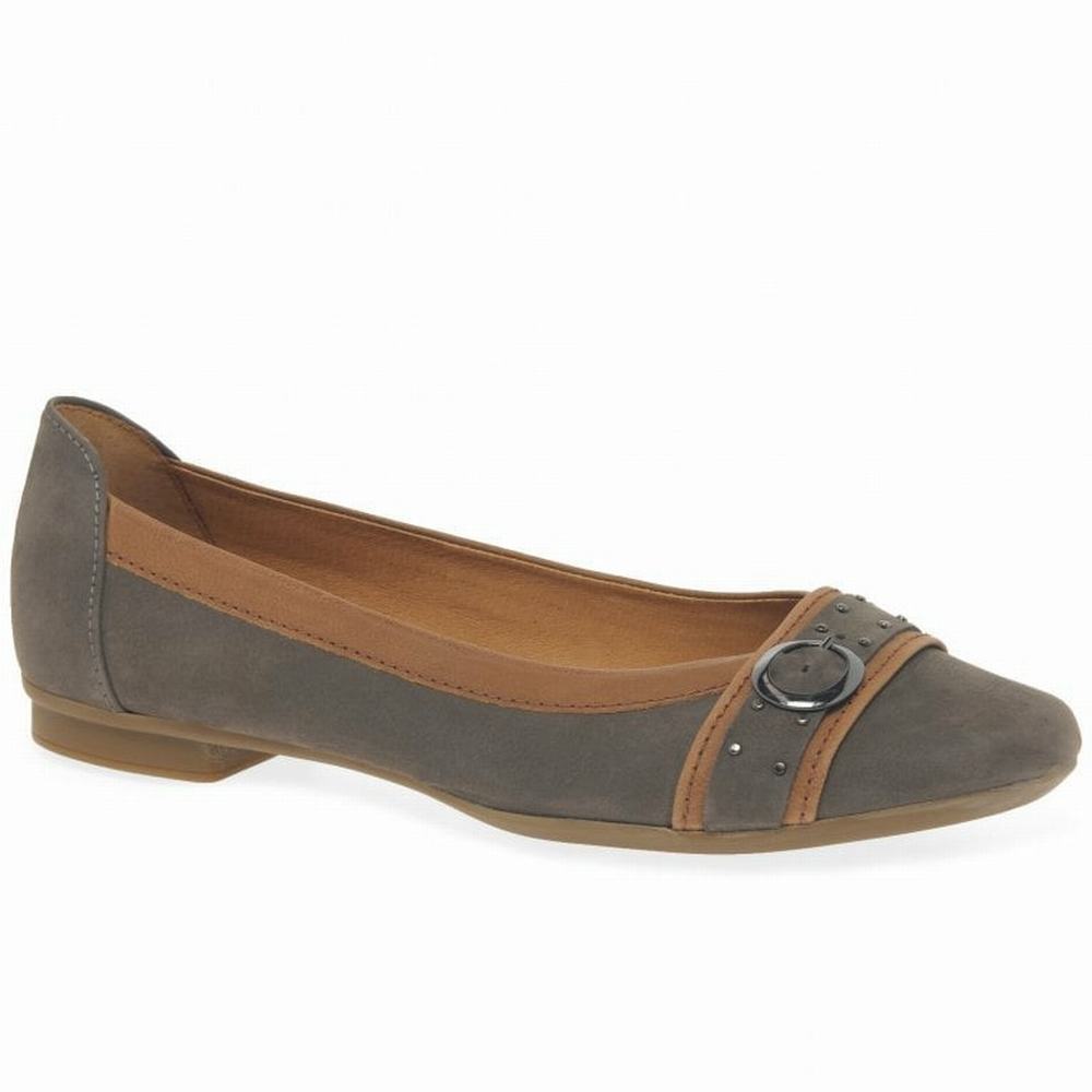 kampagne Modsige Squeak Gabor Ballet Flats Clearance - Brown Womens Michelle Casual Stud Buckle